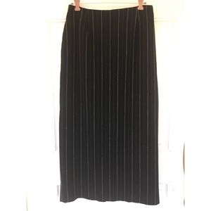 Black, pin striped, long high waisted pencil skirt